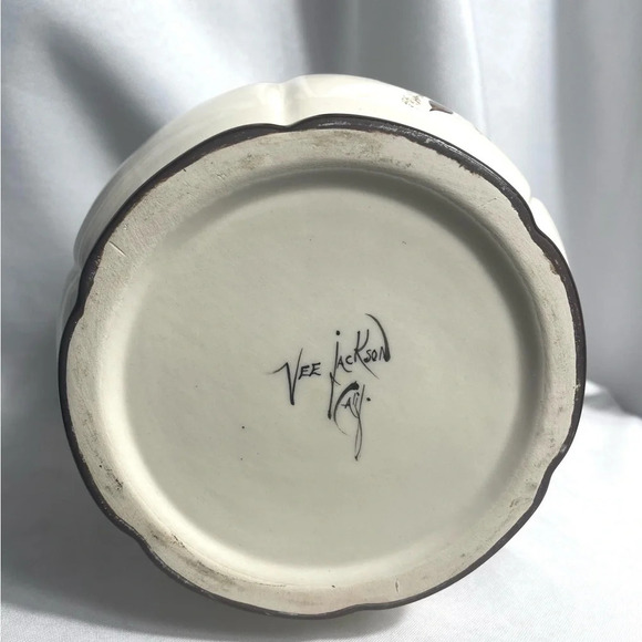 Vee Jackson California Pottery Planter Brown Floral Hand Painted Artist Signed - Picture 4 of 9